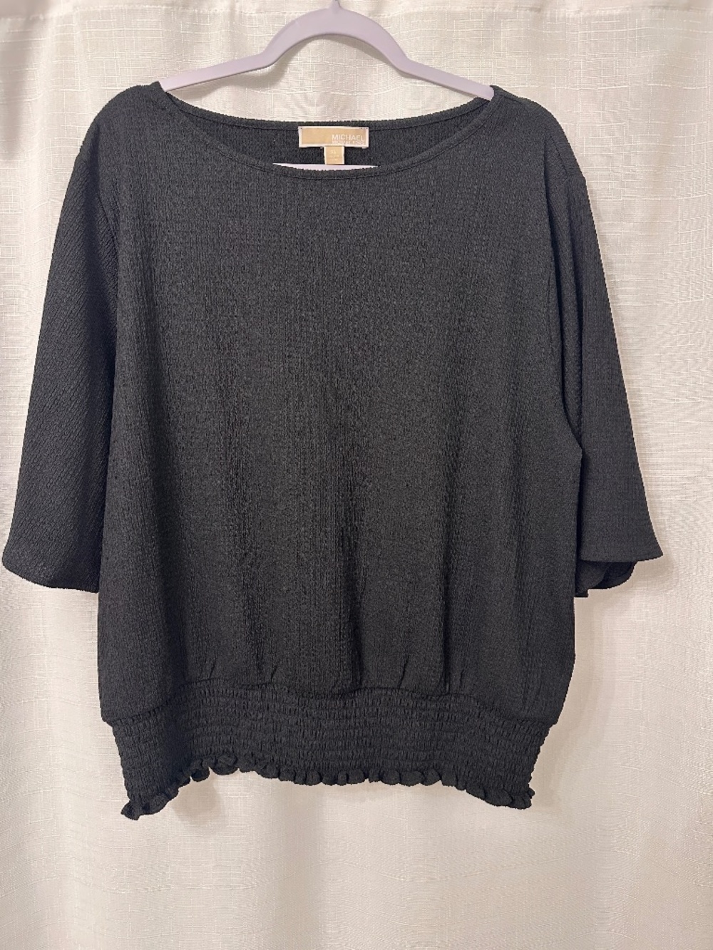 Michael Kors Black Textured Smocked Hem Blouse XL